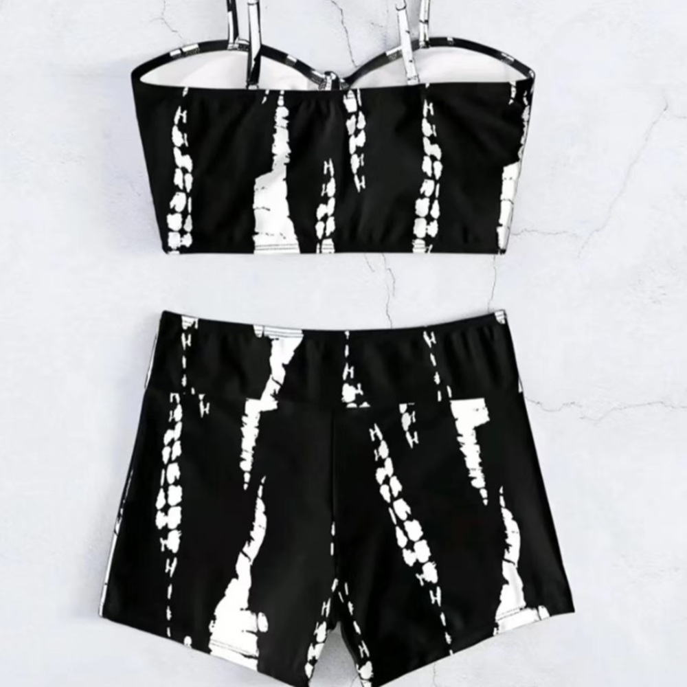 Boho Tie Dye 2 Piece Drawstring Accent Wireless Top Shorts Bikini Swim Swimsuit - Picture 2 of 16